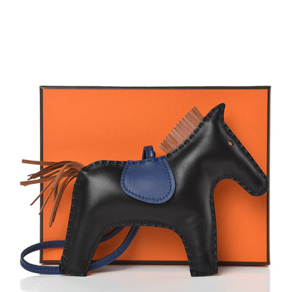 Hermes Milo Lambskin Grigri Rodeo Horse Bag Charm GM Black Bleu Saphir Gold 4 of 4