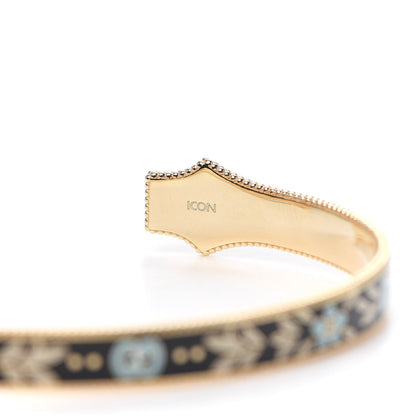 Gucci 18K Yellow Gold Black Enamel Icon Blooms Cuff Bracelet 5 of 7
