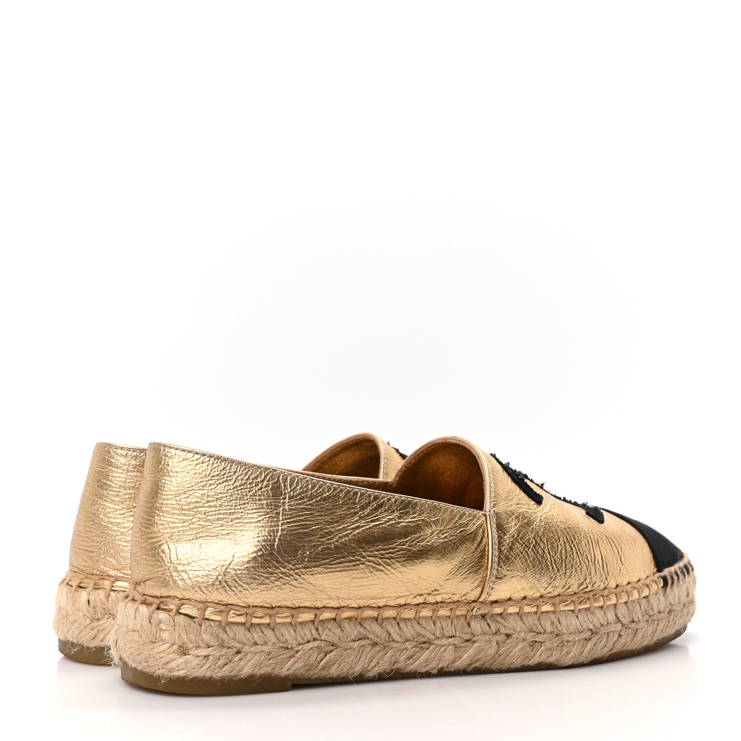 Chanel Laminated Lambskin Grosgrain CC Espadrilles 35 Gold Black 5 of 10