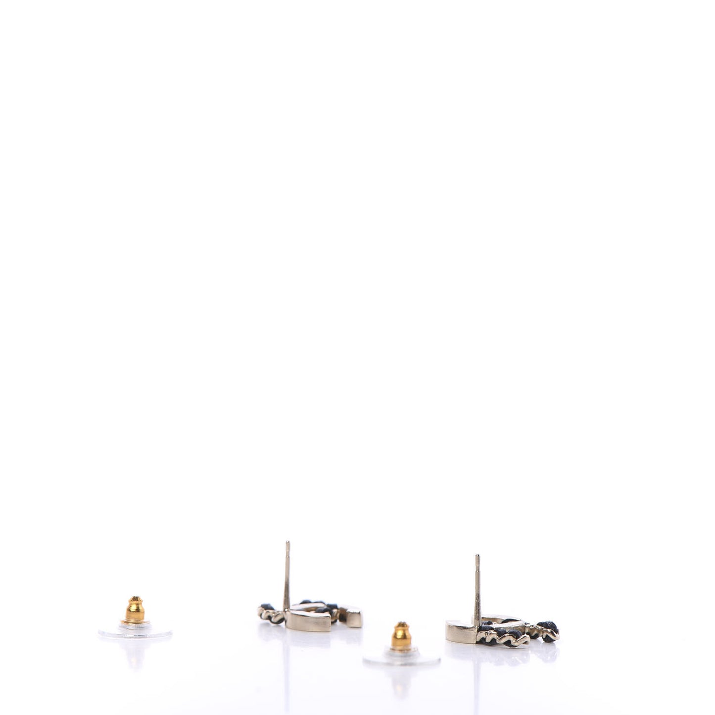 Crystal Baguette Lambskin Chain CC Vintage Allure Stud Earrings Black Gold