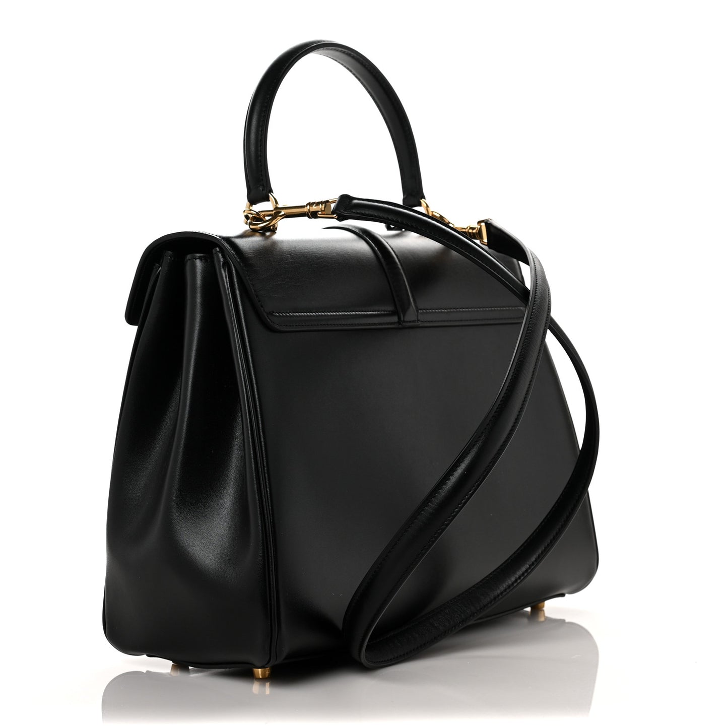 Satinated Calfskin Medium 16 Top Handle Bag Black