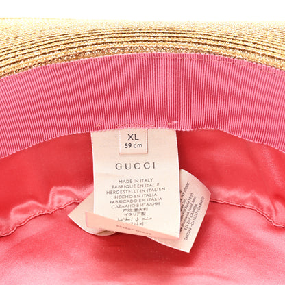 Gucci Glittered Straw Grosgrain Wide Brim Hat XL Gold Black 9 of 10
