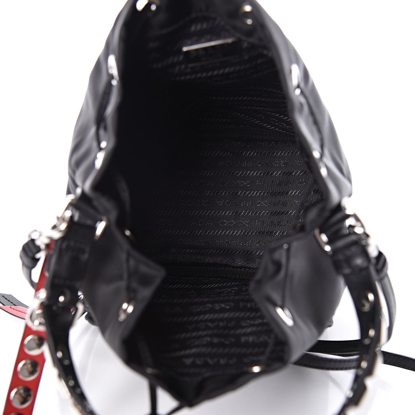 Tessuto Nylon Studded New Vela Mini Bucket Crossbody Bag Black Fuoco