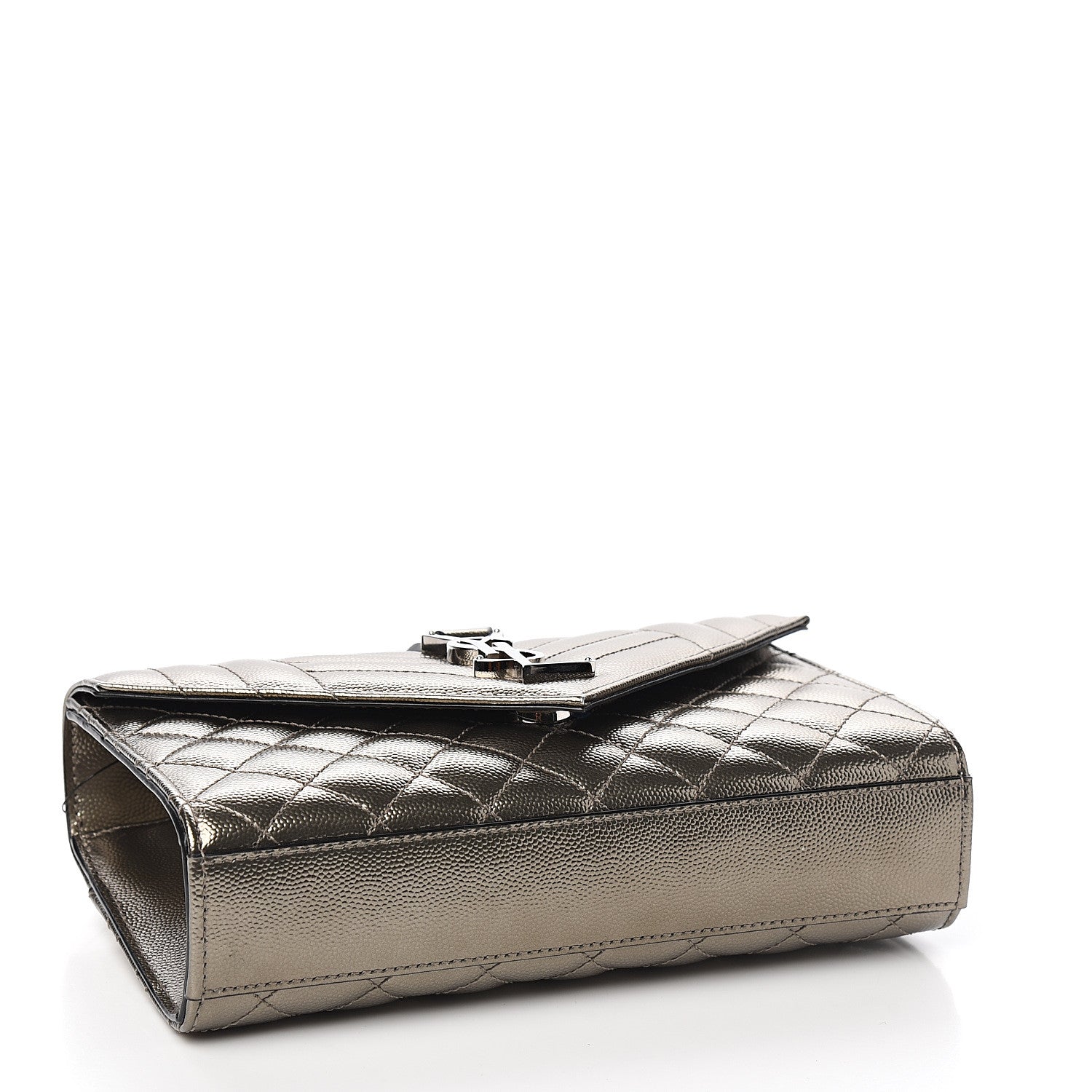 Saint Laurent Metallic Grain De Poudre Textured Mixed Matelasse Triquilt Small Monogram Satchel Piombo 3 of 8