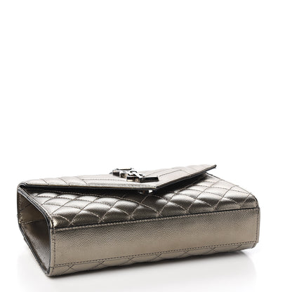 Saint Laurent Metallic Grain De Poudre Textured Mixed Matelasse Triquilt Small Monogram Satchel Piombo 3 of 8