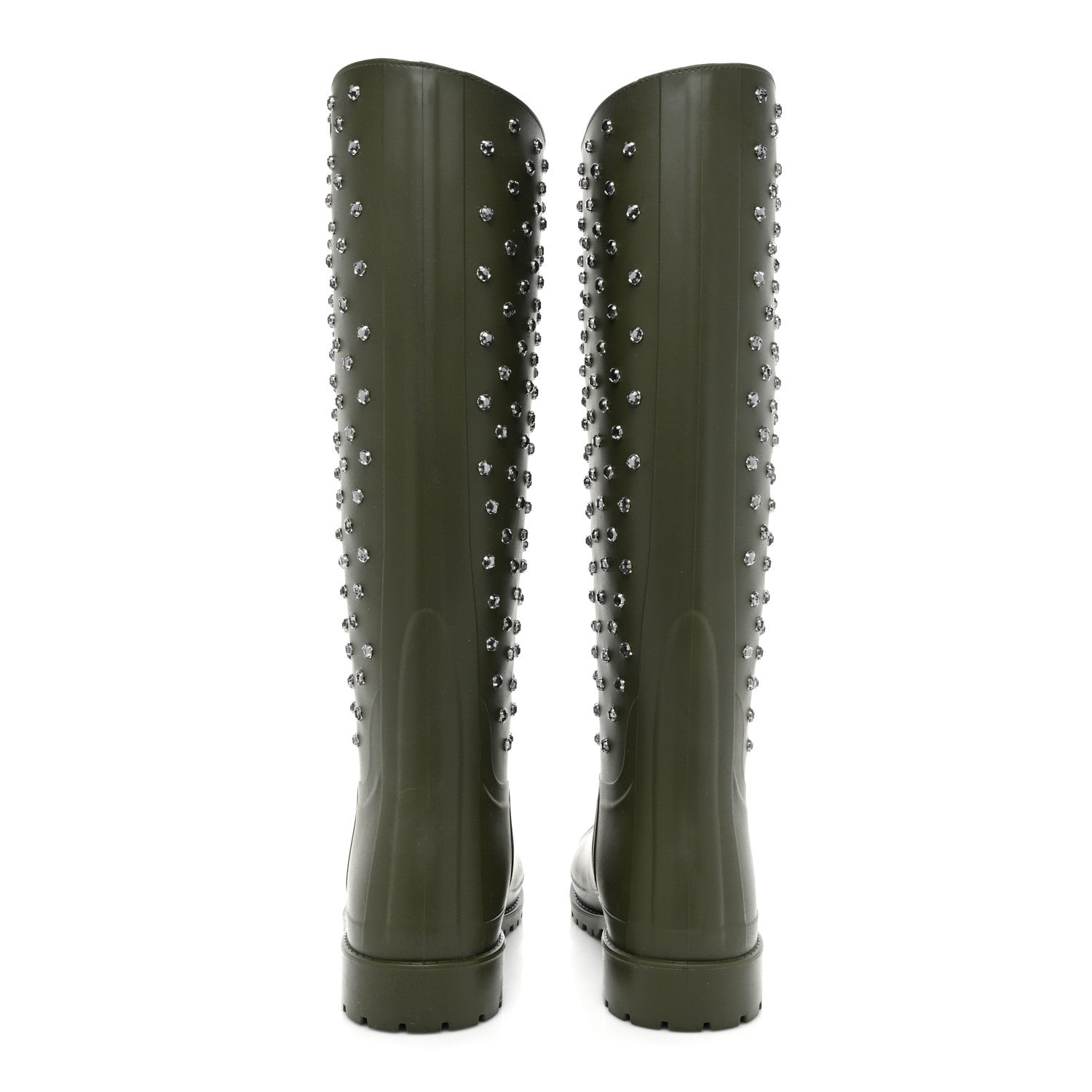 Saint Laurent Rubber Studded Festival Rain Boots 37 New Kaki Fonce 4 of 14