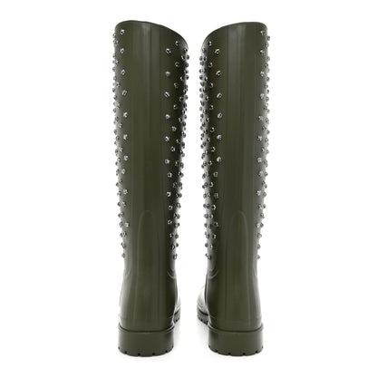 Saint Laurent Rubber Studded Festival Rain Boots 37 New Kaki Fonce 4 of 14