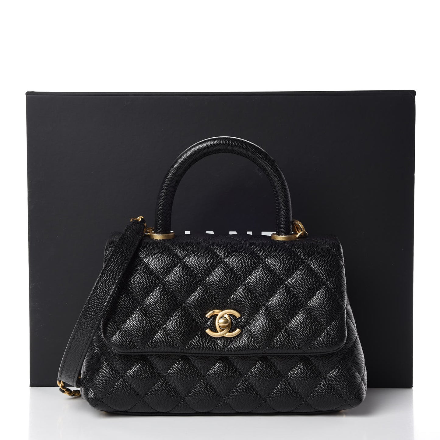 Caviar Quilted Mini Coco Handle Flap Black