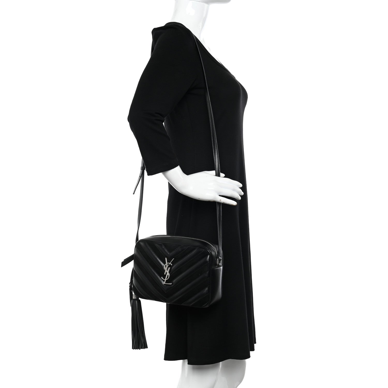 Saint Laurent Calfskin Suede Matelasse Monogram Lou Camera Bag Black 2 of 9