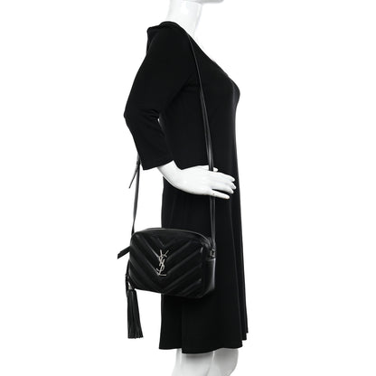 Saint Laurent Calfskin Suede Matelasse Monogram Lou Camera Bag Black 2 of 9