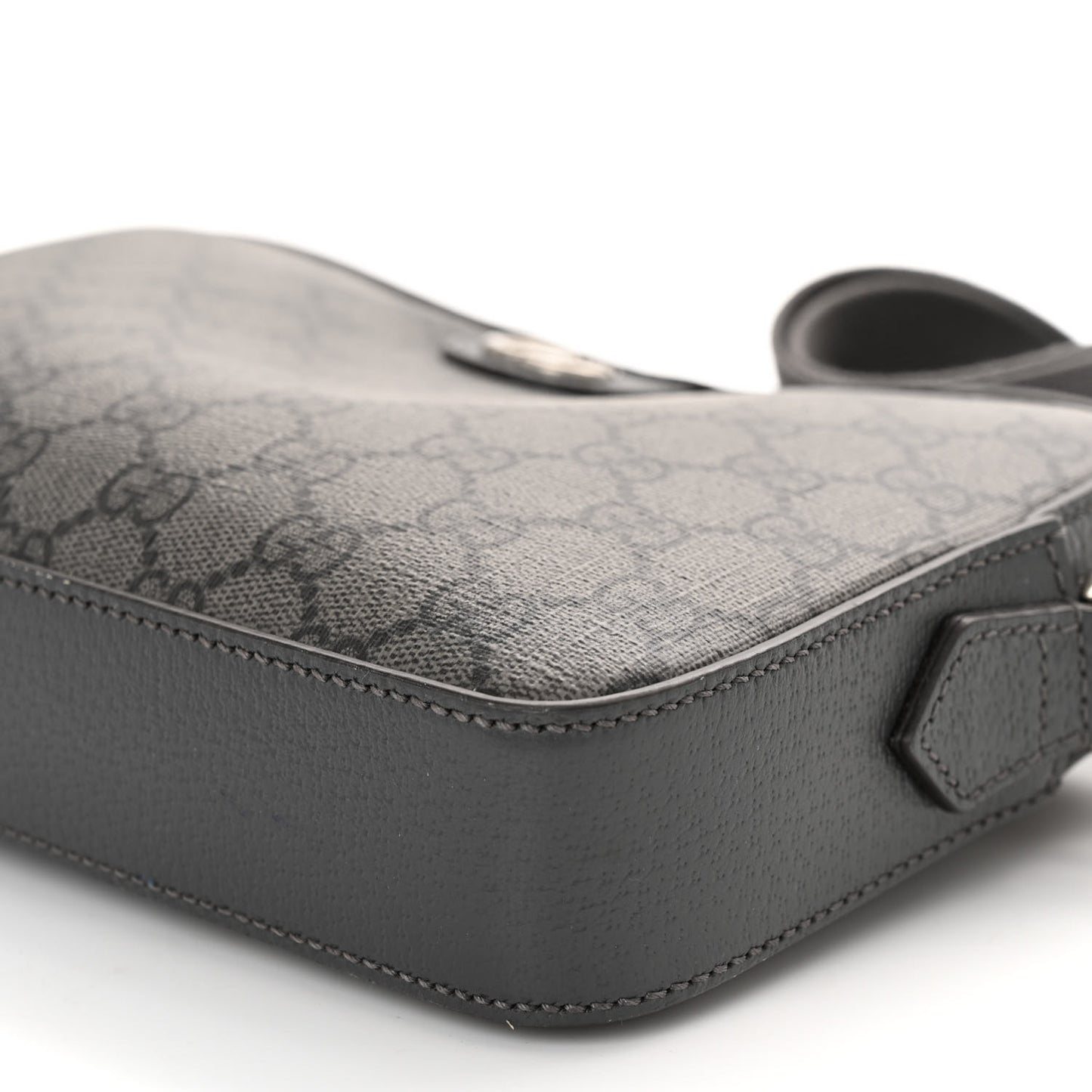 GG Supreme Monogram Textured Dollar Calfskin Web Ophidia Wristlet Shoulder Bag Grey Black Graphite Grey