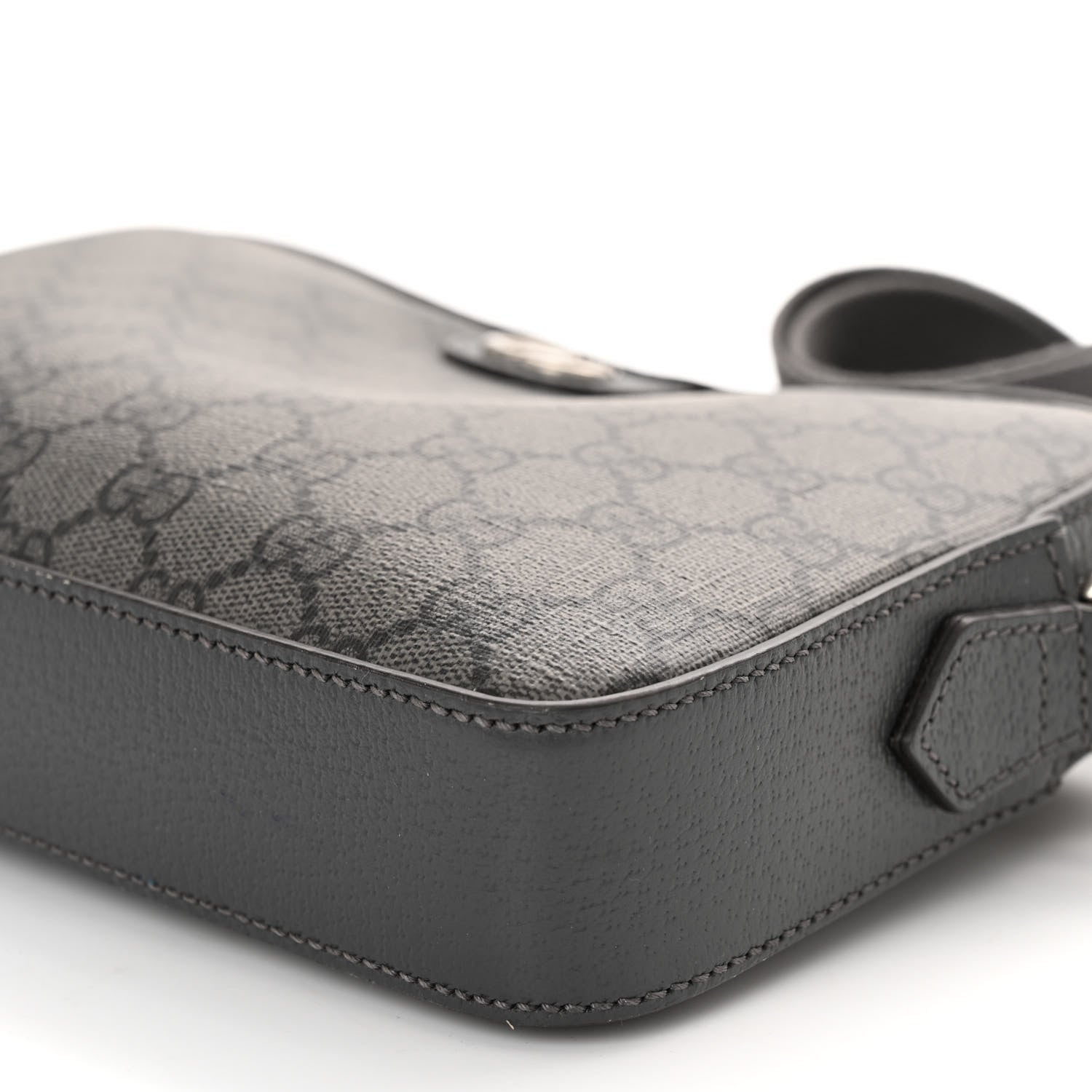 Gucci GG Supreme Monogram Textured Dollar Calfskin Web Ophidia Wristlet Shoulder Bag Grey Black Graphite Grey 9 of 10