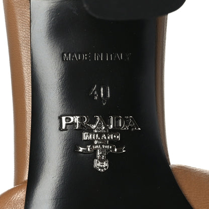 Prada Nappa Soft Padded Metal Triangle Logo 65mm Slide Sandals 40 Caramel 7 of 7