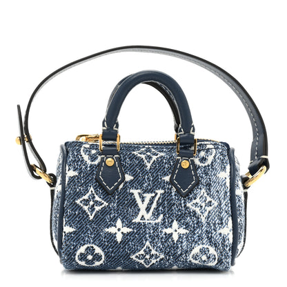 Louis Vuitton Denim Monogram Jacquard Micro Speedy Bag Charm Bleu 1 of 8