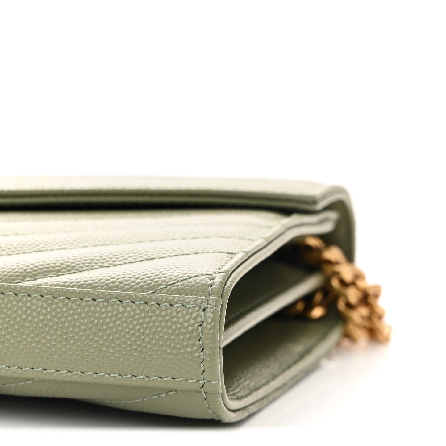 Grain De Poudre Matelasse Chevron Monogram Chain Wallet Light Sage