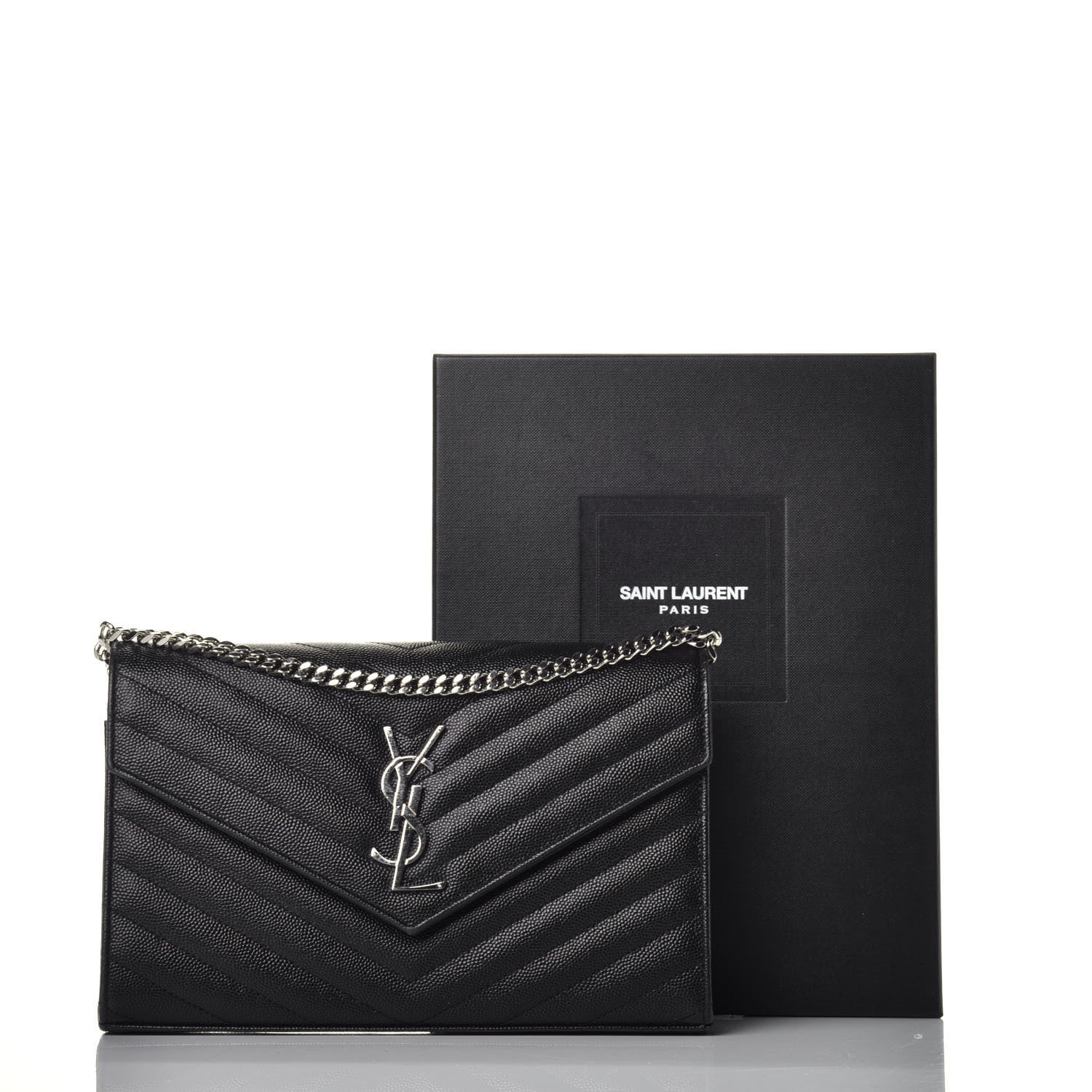 Saint Laurent Grain De Poudre Matelasse Chevron Monogram Chain Wallet Black 9 of 9