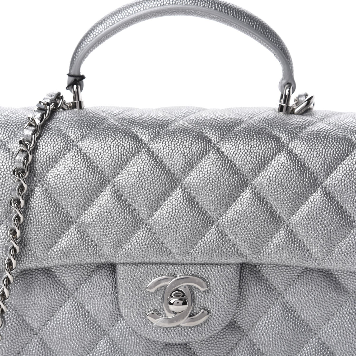 Chanel Metallic Caviar Quilted Mini Top Handle Rectangular Flap Silver 10 of 10