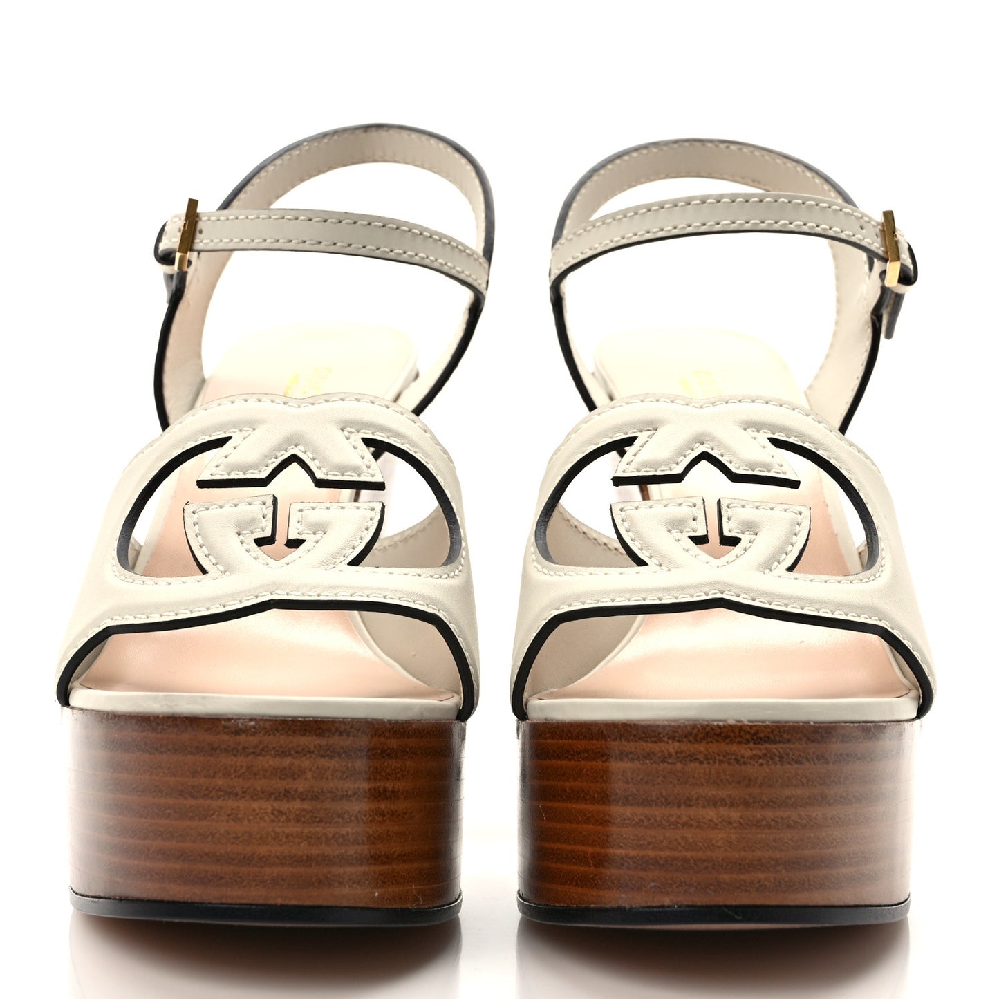 Cosmos Softy Calfskin Wooden Interlocking G Cut-Out 30/120mm Platform Sandals 39 Mystic White
