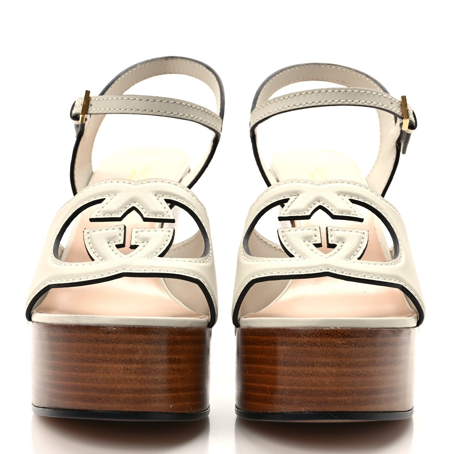 Gucci Cosmos Softy Calfskin Wooden Interlocking G Cut-Out 30/120mm Platform Sandals 39 Mystic White 2 of 8