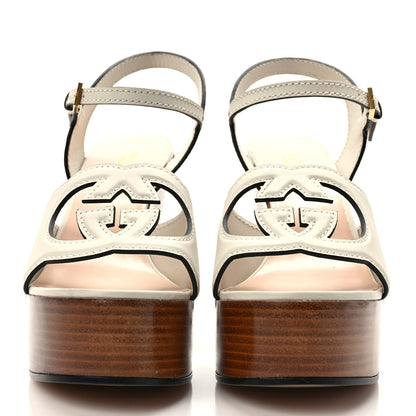 Gucci Cosmos Softy Calfskin Wooden Interlocking G Cut-Out 30/120mm Platform Sandals 39 Mystic White 2 of 8