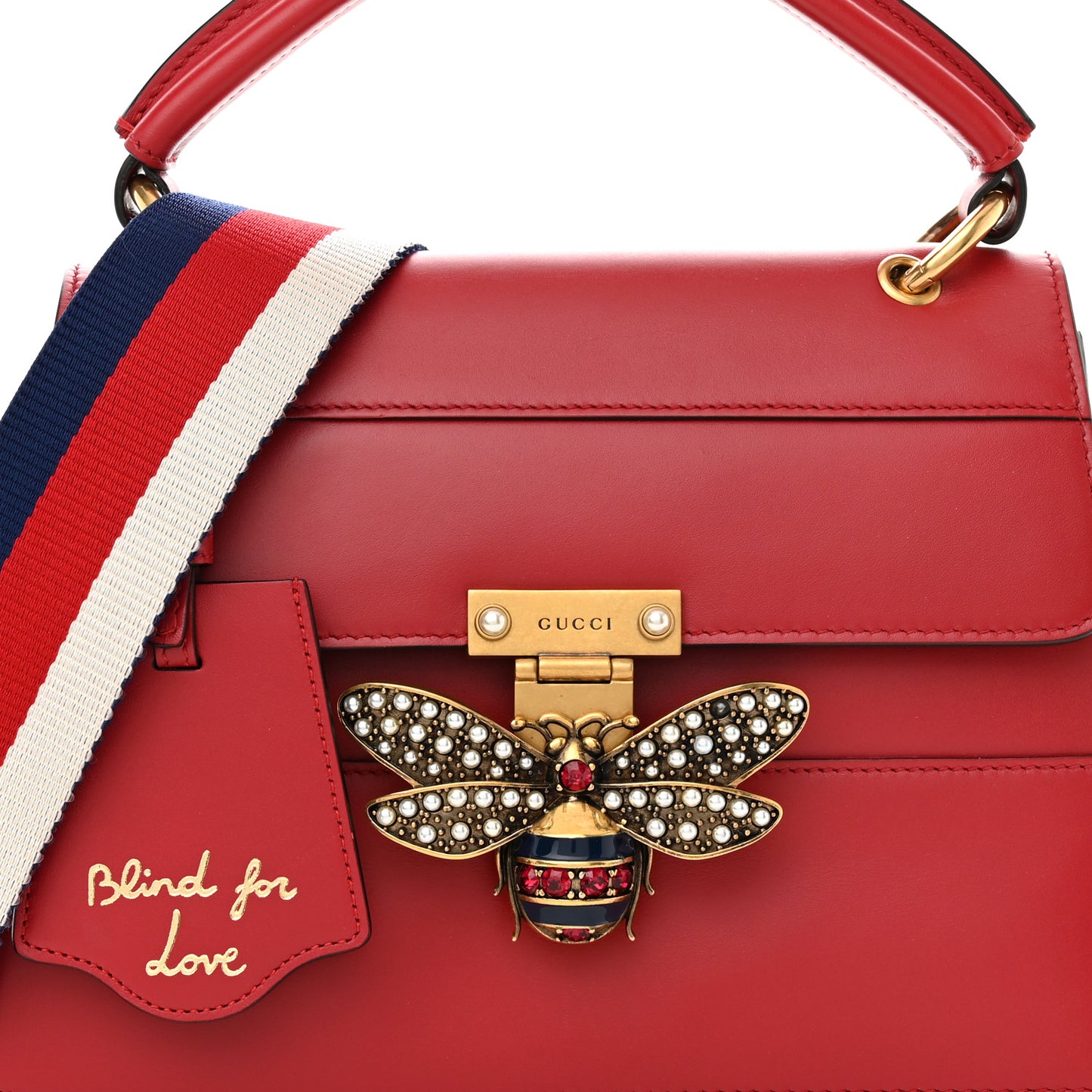 Calfskin Sylvie Web Small Queen Margaret Top Handle Bag Red