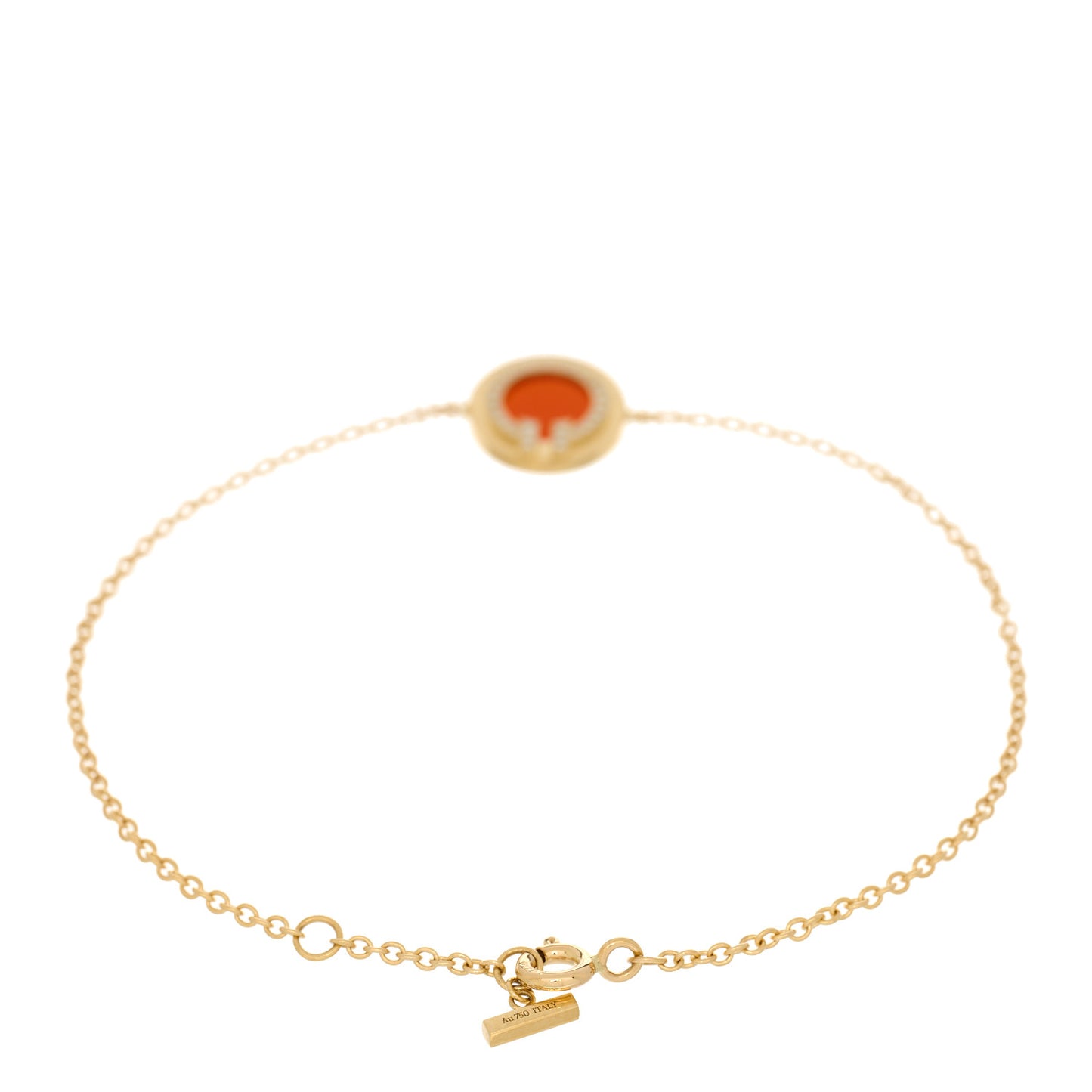 18K Yellow Gold Diamond Carnelian T Circle Bracelet
