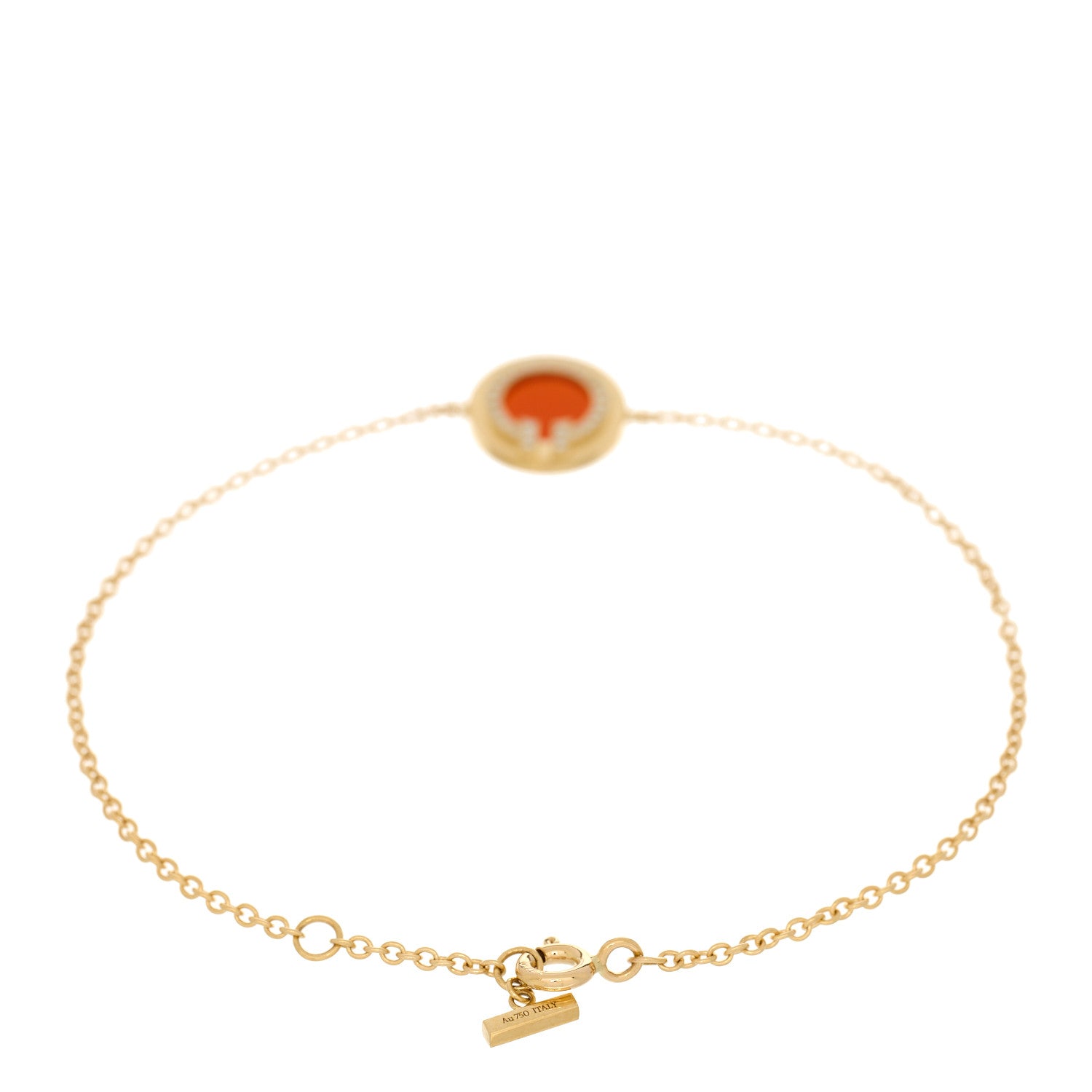 Tiffany 18K Yellow Gold Diamond Carnelian T Circle Bracelet 3 of 5