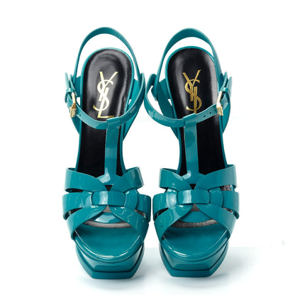 Saint Laurent Patent Tribute 105 Platform Sandals 35.5 Turquoise 5 of 11