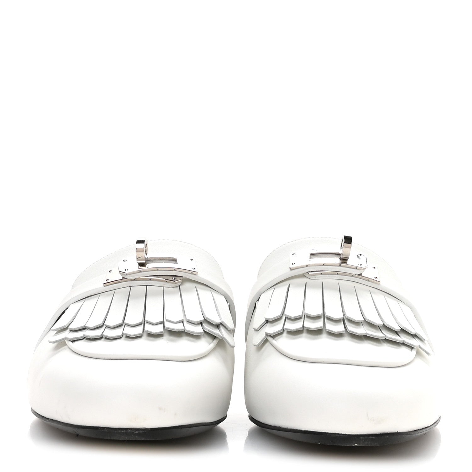 Hermes Calfskin Fringe Oz Mules 39 White 3 of 9