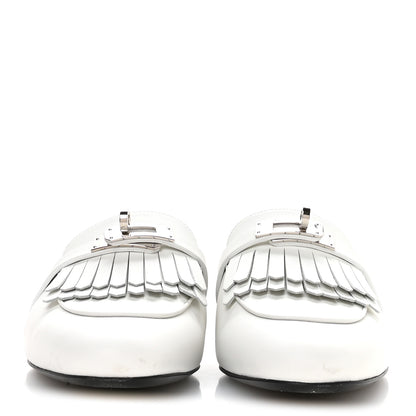 Hermes Calfskin Fringe Oz Mules 39 White 3 of 9
