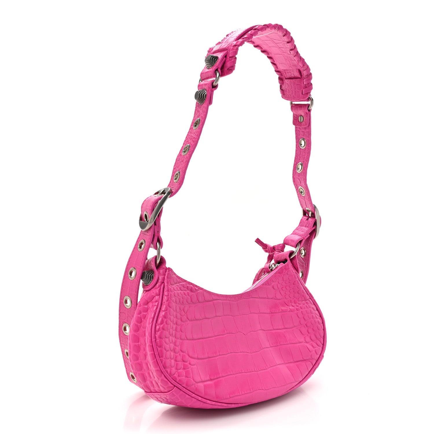 Balenciaga Extra Supple Calfskin Crocodile Embossed XS Le Cagole Shoulder Bag Lipstick Pink 3 of 10