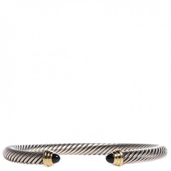 David Yurman Sterling Silver 14K Yellow Gold Black Onyx 5mm Cable Classics Bracelet 1 of 5