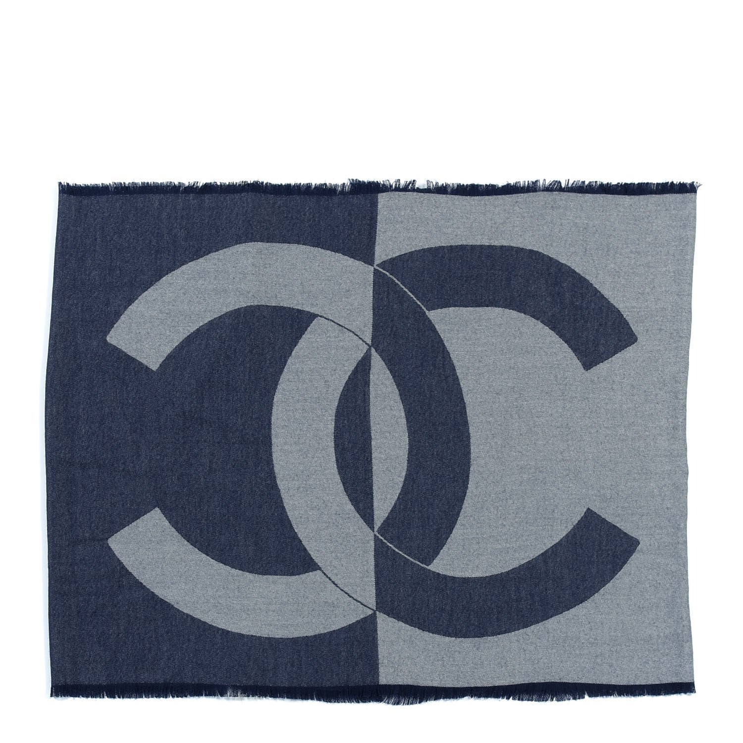 Chanel Cashmere Silk CC Logo Stole Navy 1 of 7