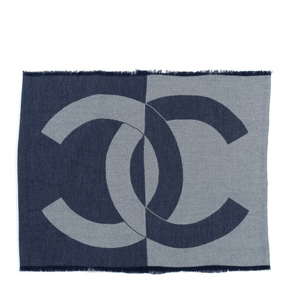 Chanel Cashmere Silk CC Logo Stole Navy 1 of 7