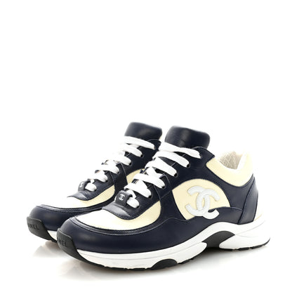 Chanel Patent Calfskin CC Sneakers  36 Navy White 4 of 9