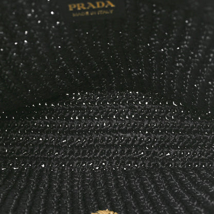 Prada Yarn Raffia Effect Crochet Small Logo Tote Black 5 of 9