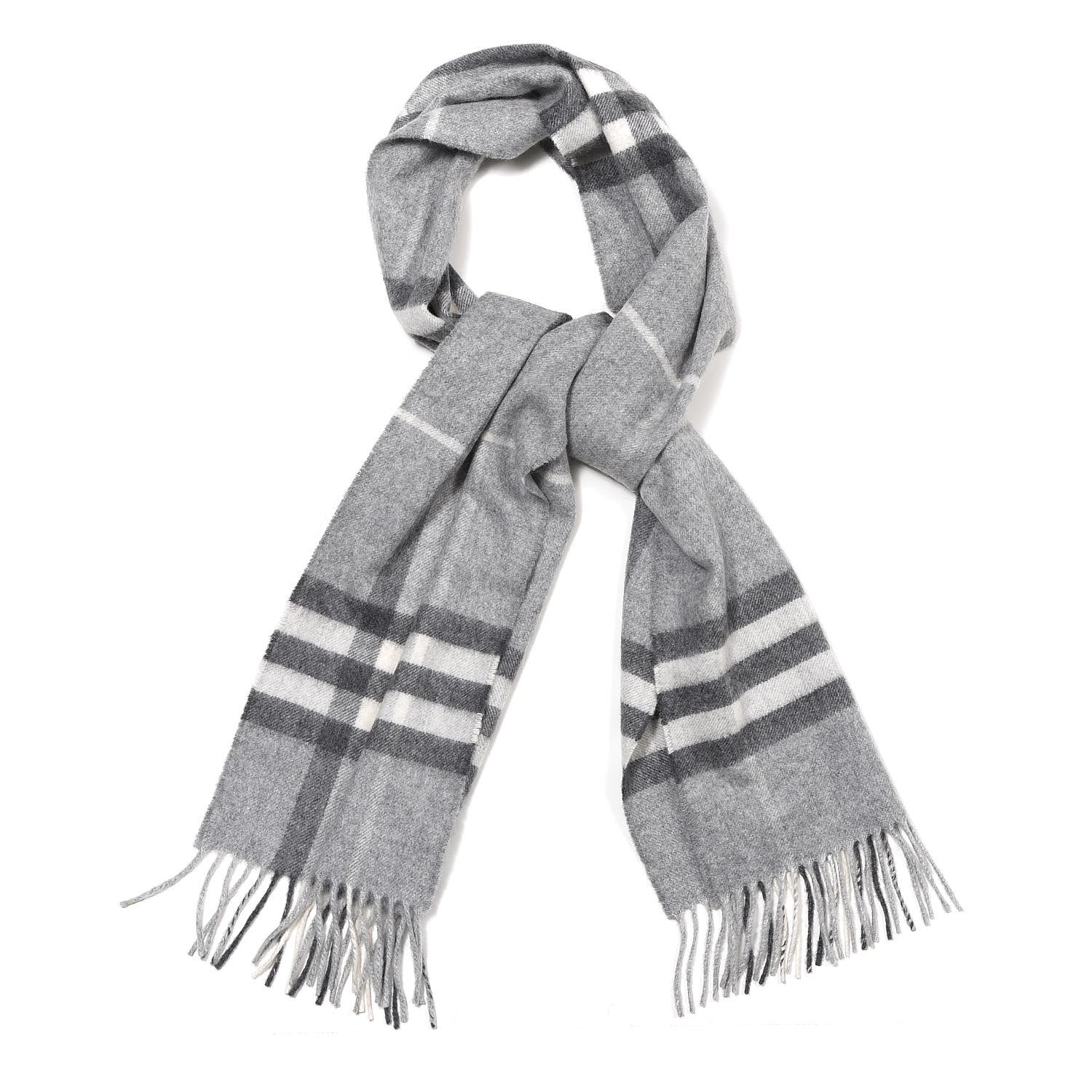Burberry Cashmere Giant Check Fringe Scarf Pale Grey 1 of 3