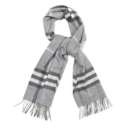 Burberry Cashmere Giant Check Fringe Scarf Pale Grey 1 of 3