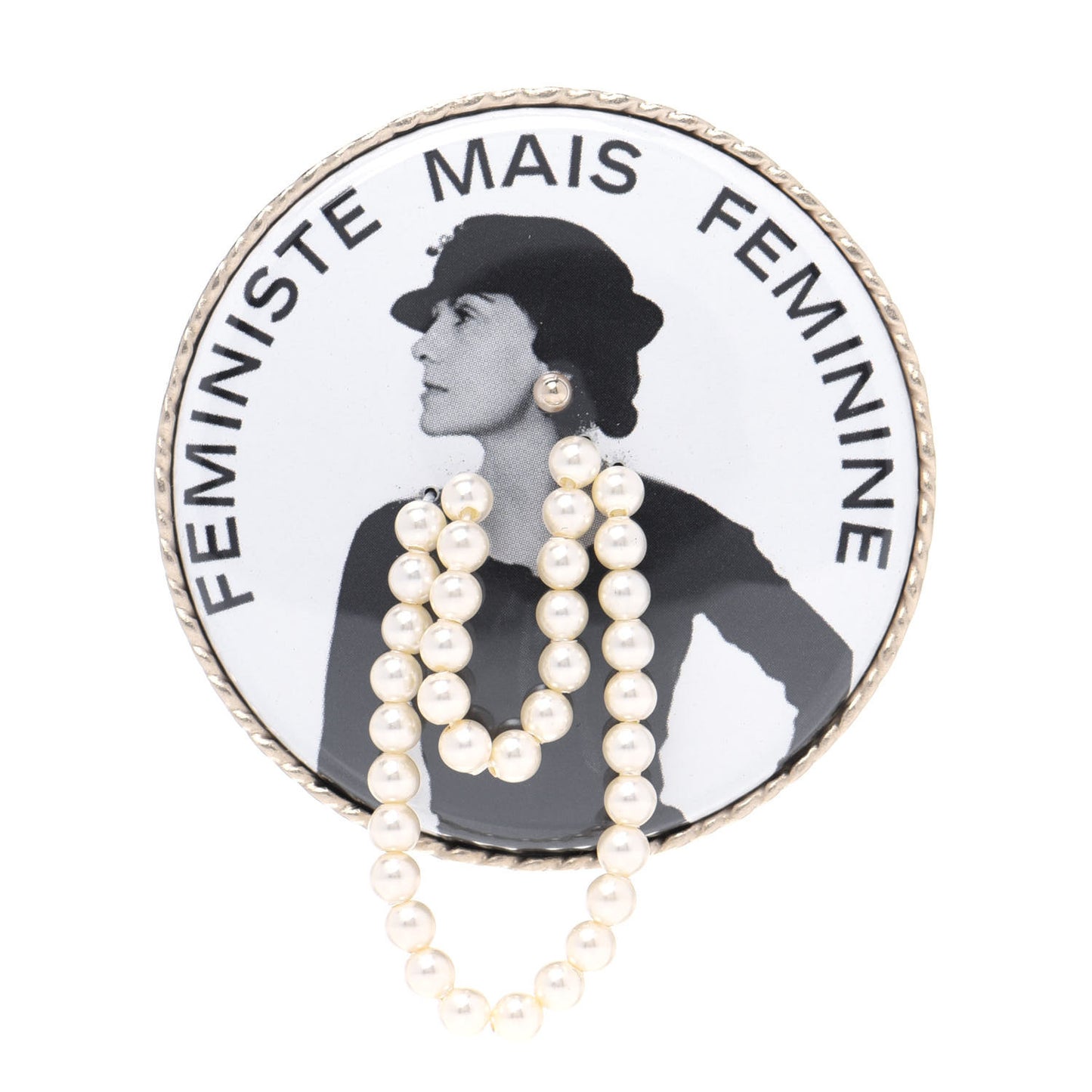 Metal Resin Pearl Printed Feministe Maize Feminine Brooch White Gold