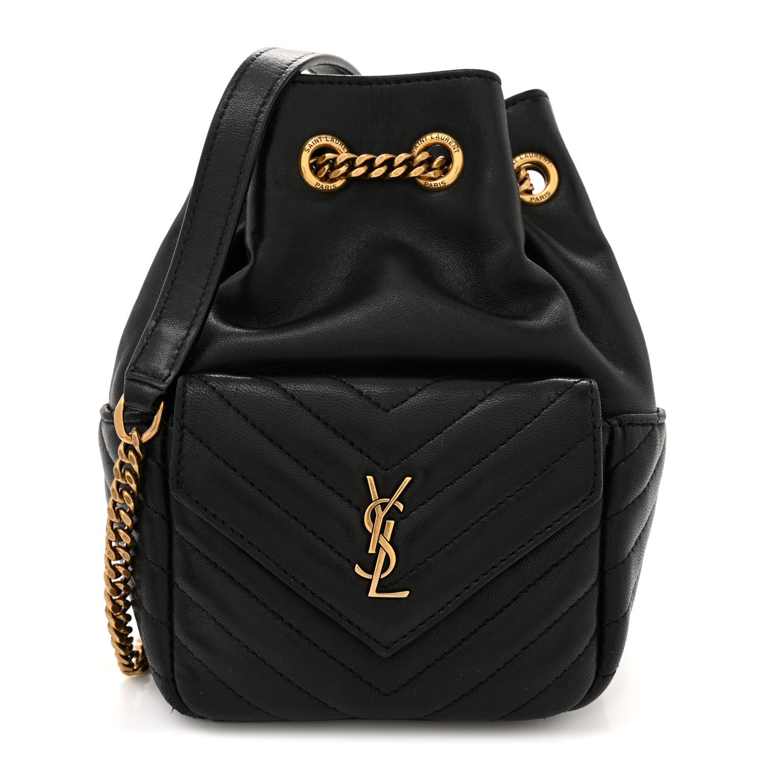 Saint Laurent Lambskin Matelasse Monogram Joe Nano Bucket Bag Black 1 of 10