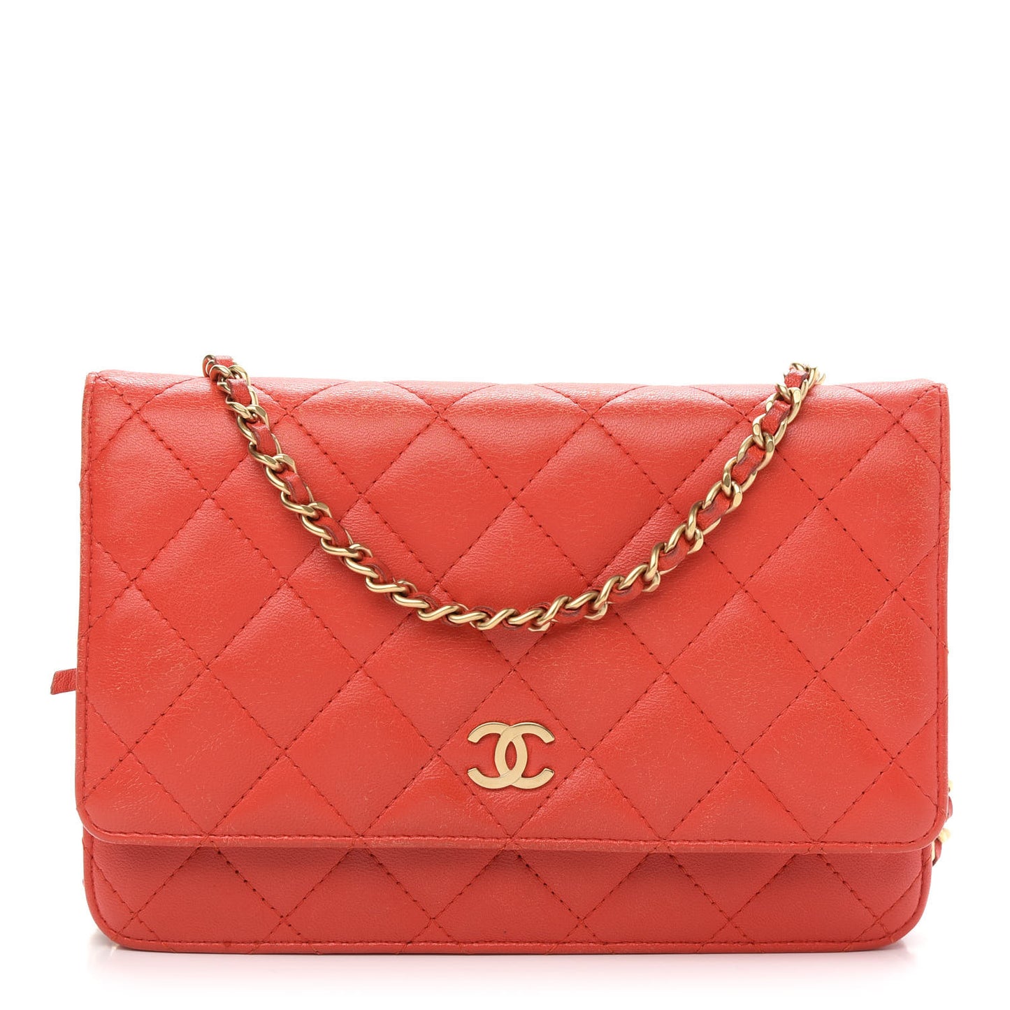 Lambskin Quilted Wallet On Chain WOC Red