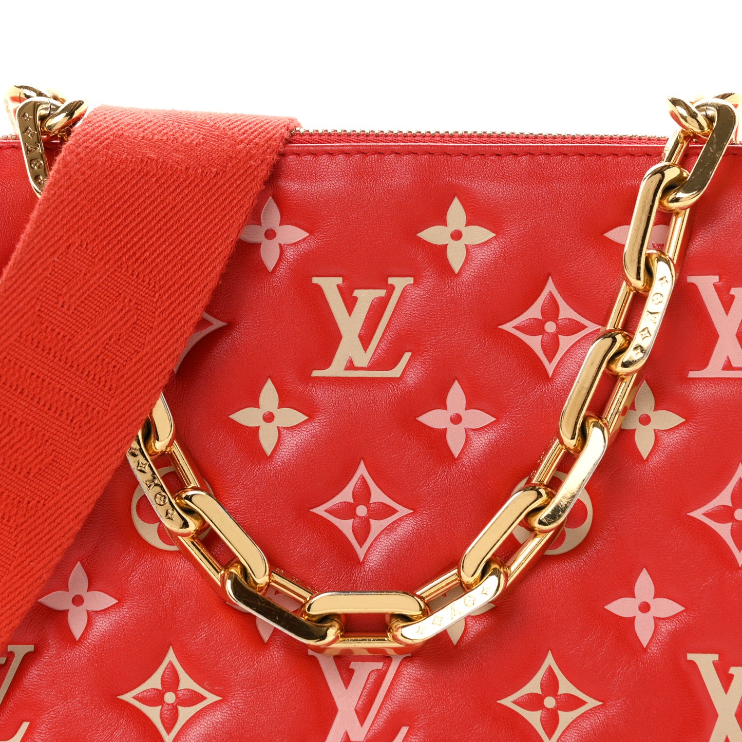 Lambskin Embossed Monogram Coussin PM Coquelicot Red