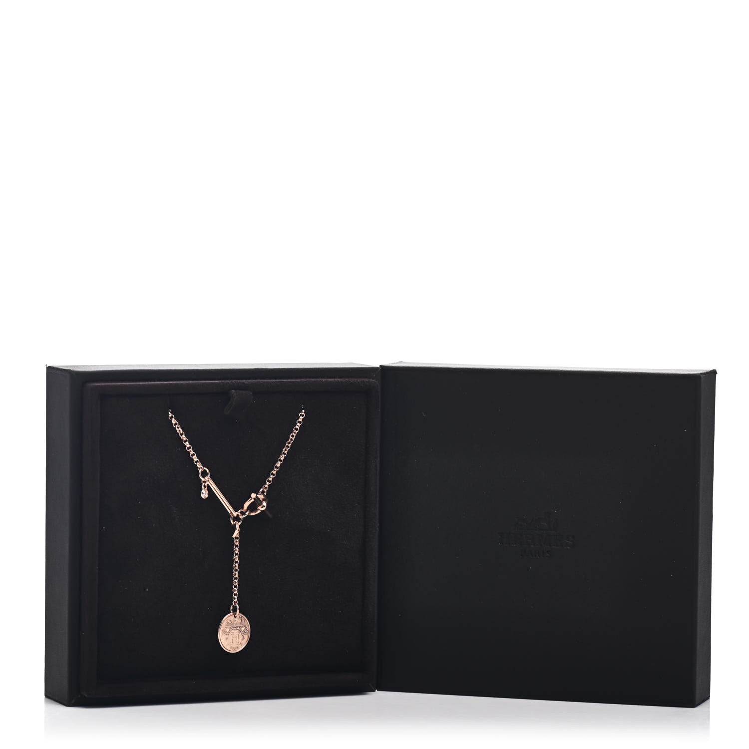 Hermes 18K Rose Gold Diamond PM Ex-Libris Pendant Necklace 5 of 5