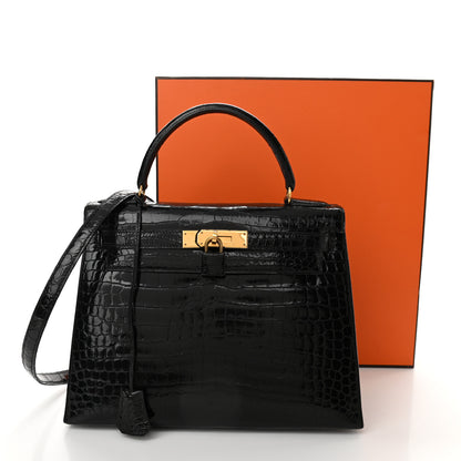 Hermes Shiny Niloticus Crocodile Kelly Sellier 28 Black 11 of 11