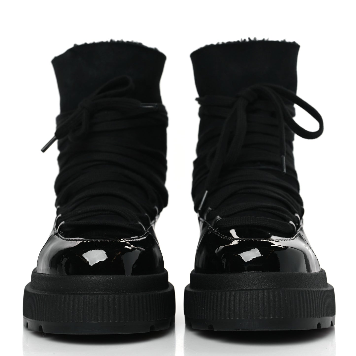 Lambskin Patent Cap Toe Lace Up Boots 38.5 Black