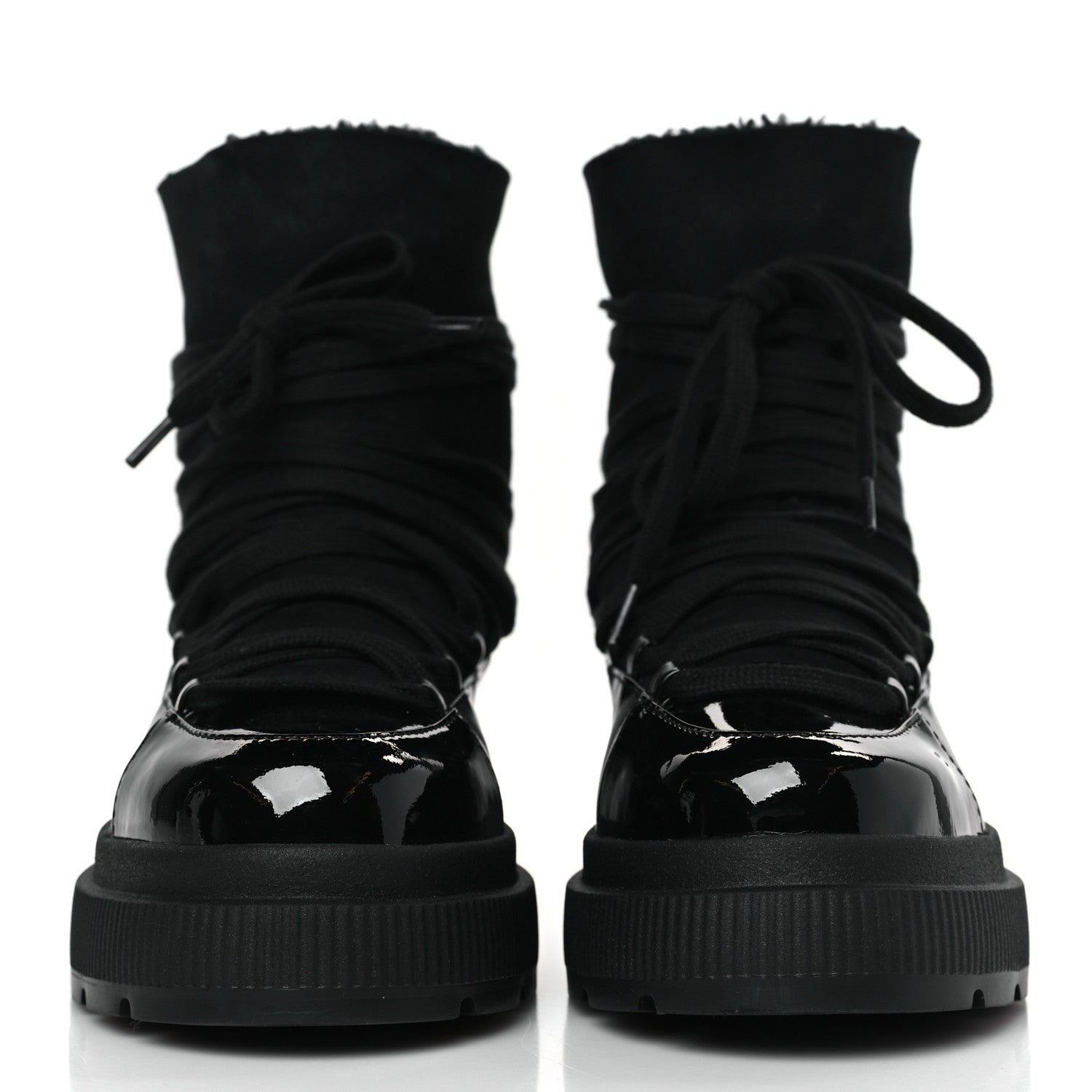 Chanel Lambskin Patent Cap Toe Lace Up Boots 38.5 Black 2 of 7