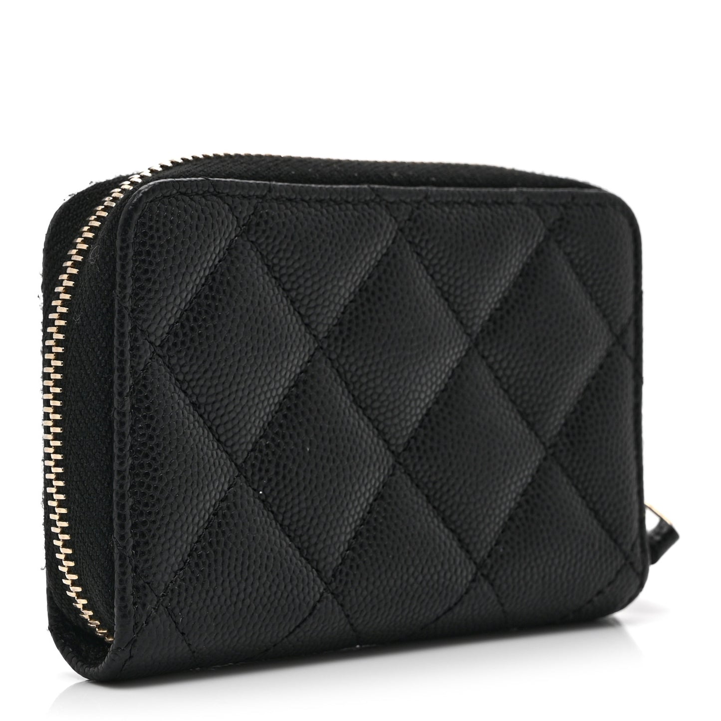Caviar Quilted Striated CC Zip Coin Purse Black