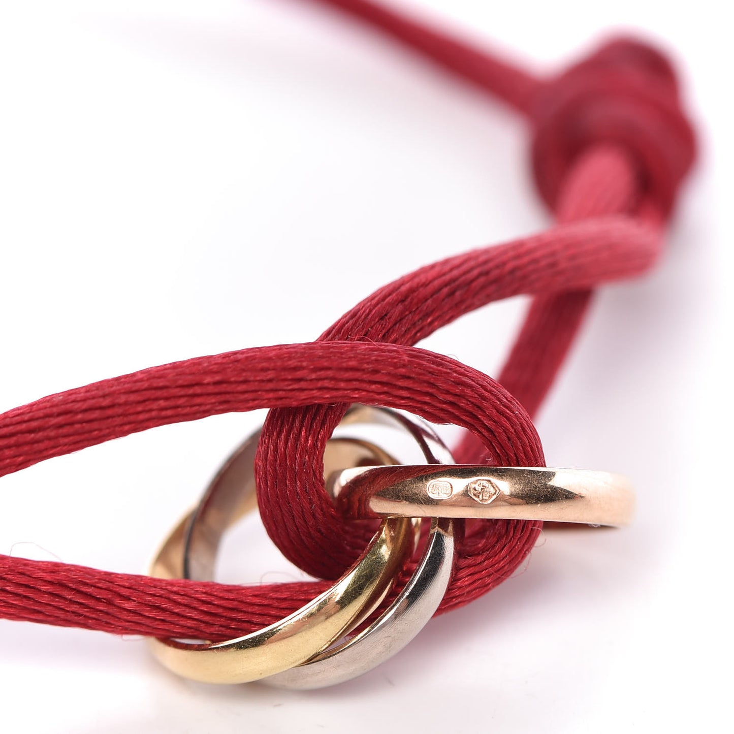 18K Pink Yellow White Gold Trinity Cord Bracelet Red