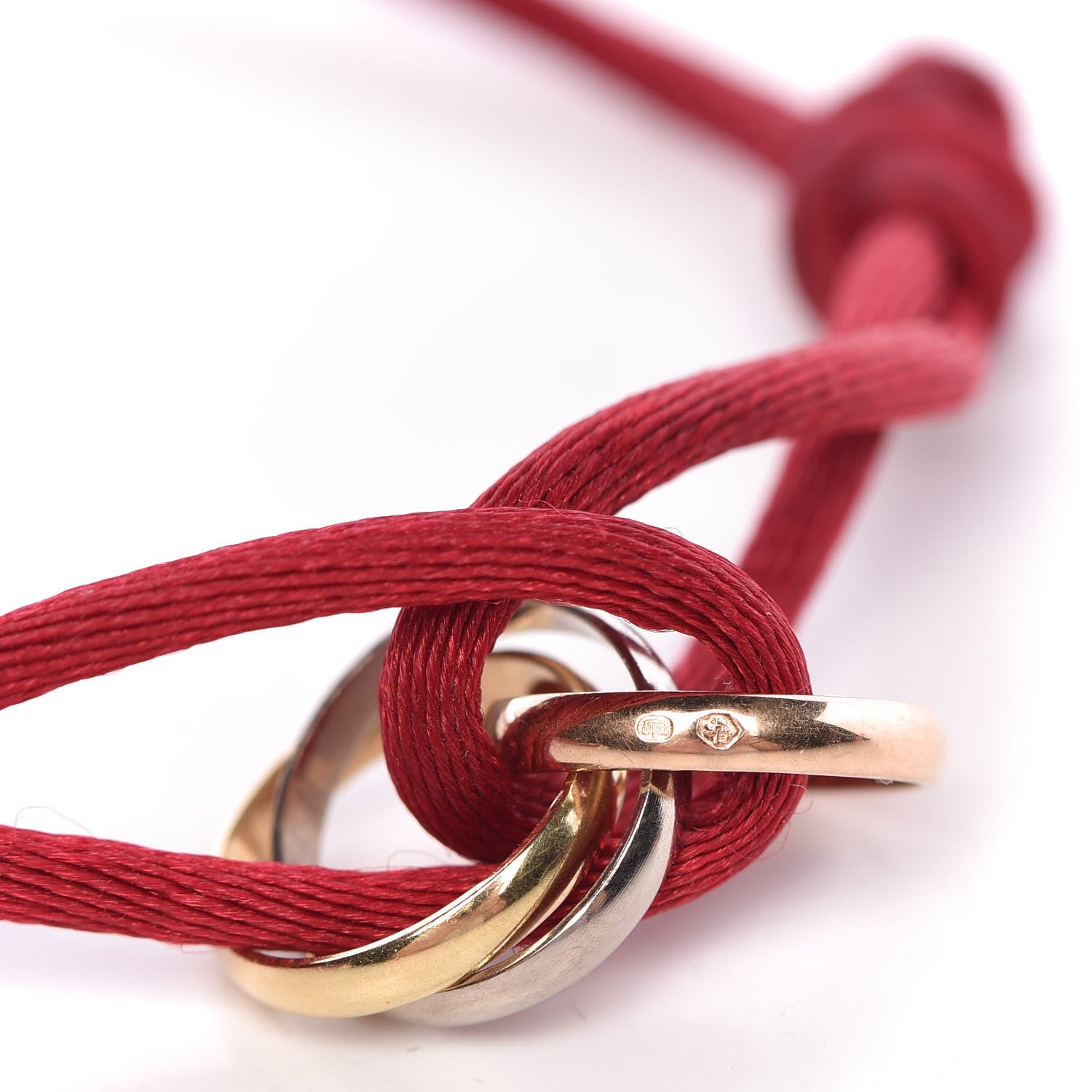 Cartier 18K Pink Yellow White Gold Trinity Cord Bracelet Red 4 of 8