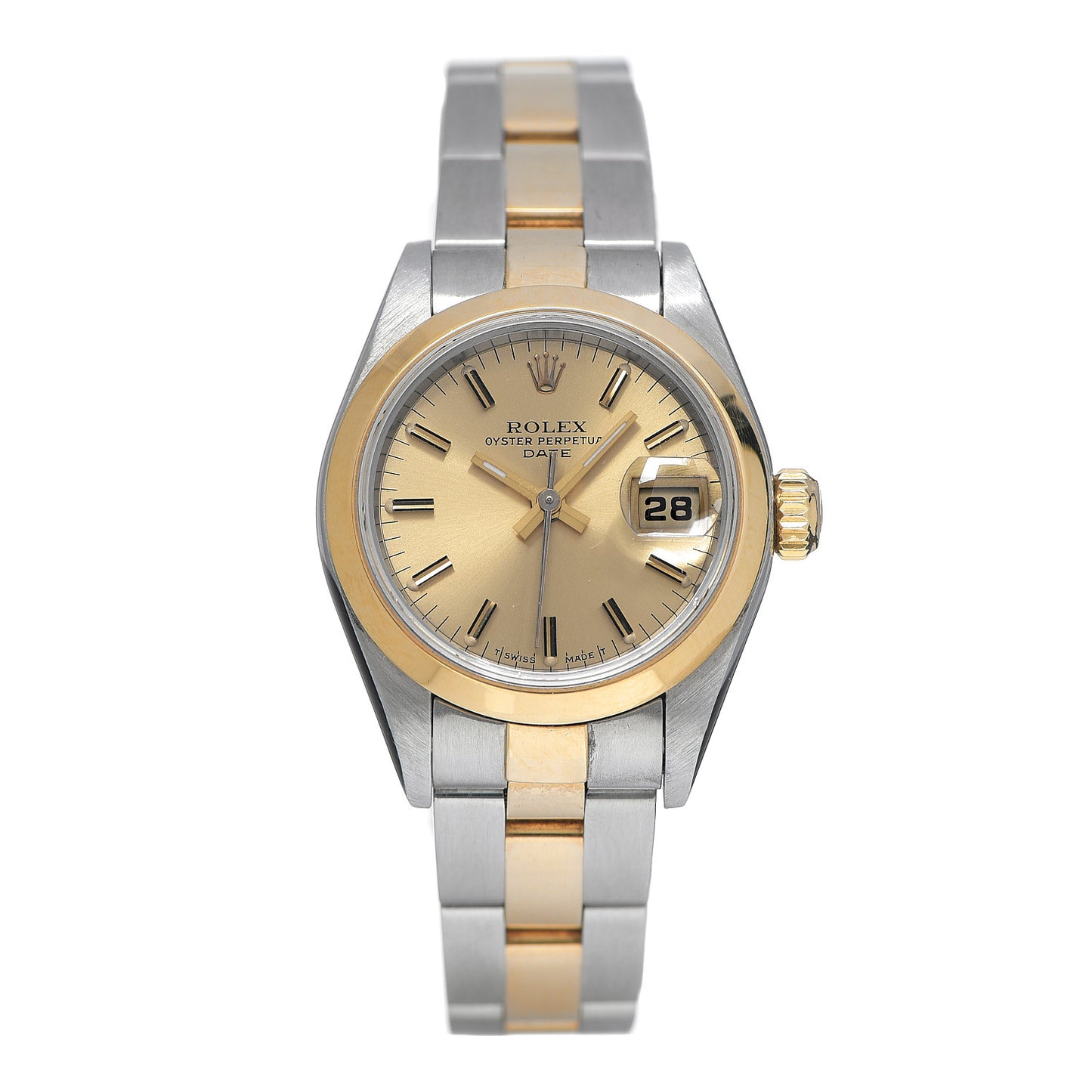 Stainless Steel 18K Yellow Gold 26mm Oyster Perpetual Date Watch Champagne 69163